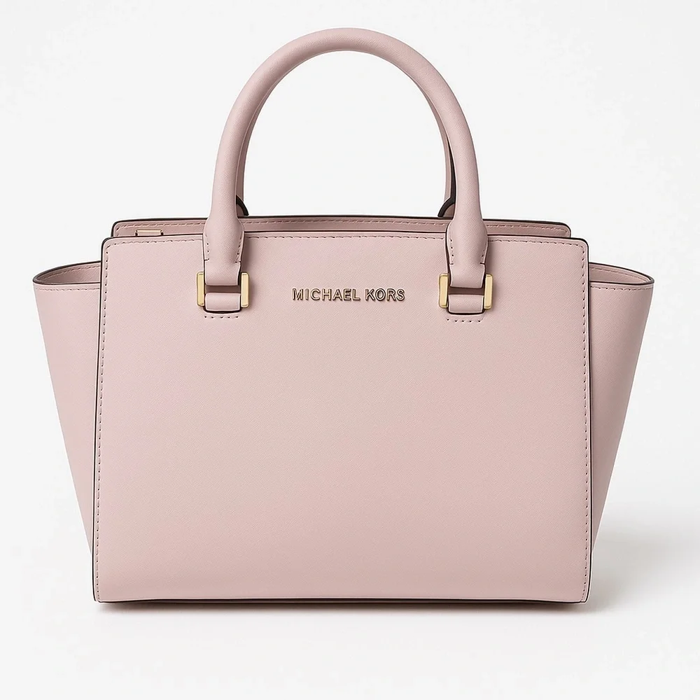 Michael Kors Blush Pink Saffiano Leather Satchel Tote Bag Gold Hardware